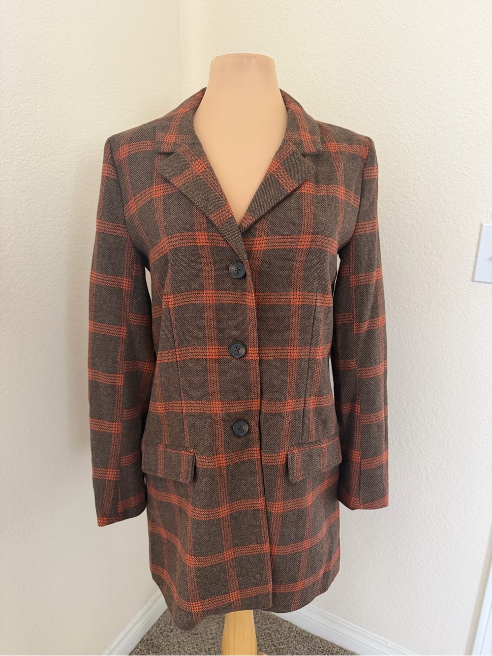 NWT BB Dakota Brown Orange Plaid Blazer Sz M Old Money Classic Preppy